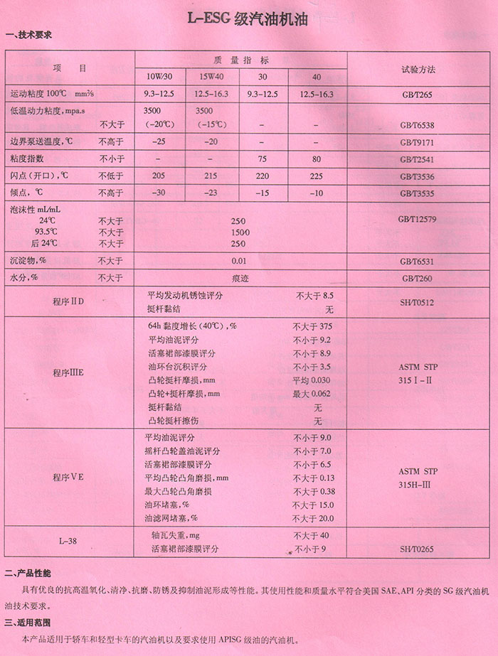 LESG級(jí)汽油機(jī)油 LESG級(jí)汽油機(jī)油